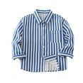 thumbnail image 1 of Odeerbi Kids Boys Girls Spring Fall Striped Shirt Kids Fashion Cute Long Sleeve Lapel Collar Shirts with Pocket Print Casual Tops Blue, 1 of 9