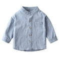 thumbnail image 1 of Odeerbi Kids Boys Girls Stand Up Collar Long Sleeve Shirt Fashion Spring Fall Casual Solid Color Cotton Shirt Blue, 1 of 7