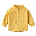 thumbnail image 1 of Odeerbi Kids Boys Girls Stand Up Collar Long Sleeve Shirt Fashion Spring Fall Casual Solid Color Cotton Shirt Yellow, 1 of 7