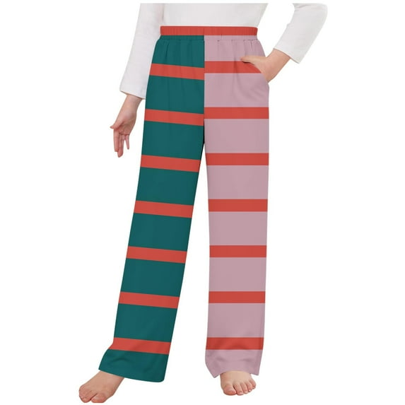 Odeerbi Kids Boys Girls Striped Pajama Pants Color Block Elastic Waist Sleepwear Bottoms Children Quick Drying Sports Pants Outside Lantern Pants Kids Clothes Pink