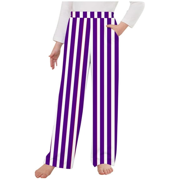 Odeerbi Kids Boys Girls Striped Pajama Pants Elastic Waist Sleepwear Bottoms Children Quick Drying Sports Pants Outside Lantern Pants Kids Clothes Purple