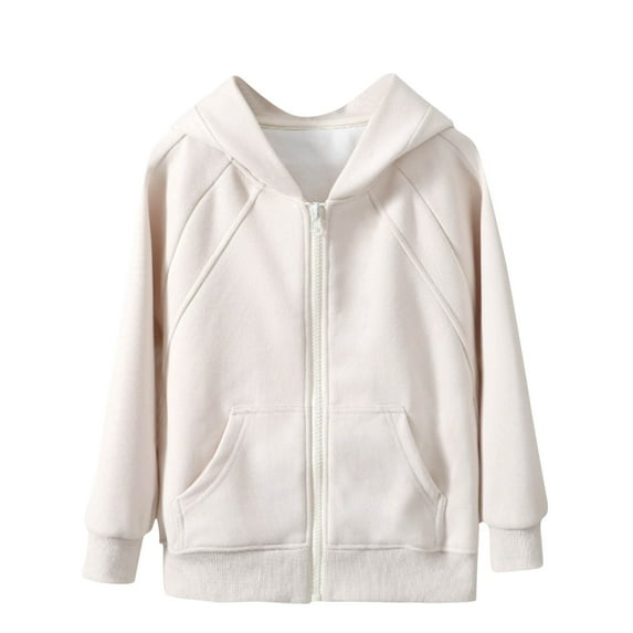 Odeerbi Kids Boys Girls Sweatshirt Full Zip Sports Jacket Children's Winter Warm Solid Color Long Sleeves Round Neck Coat Beige