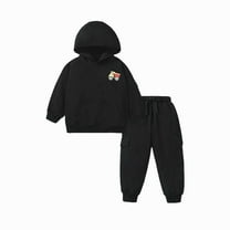 Odeerbi Kids Boys Girls Sweatsuits Fall Winter Two Piece Outfits Set Children's Fashionable Casual Long Sleeve Car Hoodies Jogger Pants Hooded Tracksuit Set Black
