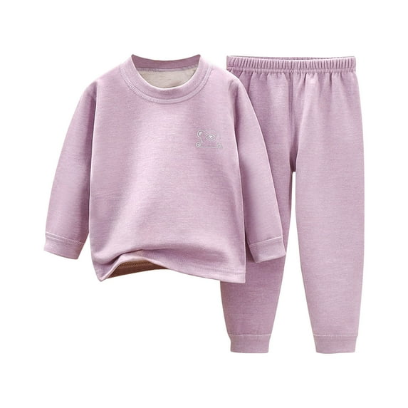 Odeerbi Kids Boys Girls Sweatsuits Fall Winter Two Piece Outfits Set Fashion Casual Round Neck Long Sleeve Sweatshirt Solid Color Jogger Pants Thermal Tracksuit Purple