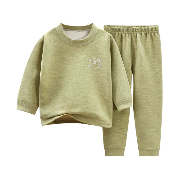 Odeerbi Kids Boys Girls Sweatsuits Fall Winter Two Piece Outfits Set Fashion Casual Round Neck Long Sleeve Sweatshirt Solid Color Jogger Pants Thermal Tracksuit Green
