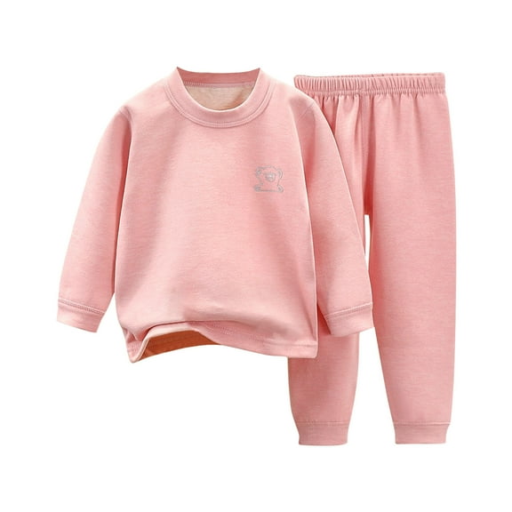 Odeerbi Kids Boys Girls Sweatsuits Fall Winter Two Piece Outfits Set Fashion Casual Round Neck Long Sleeve Sweatshirt Solid Color Jogger Pants Thermal Tracksuit Pink