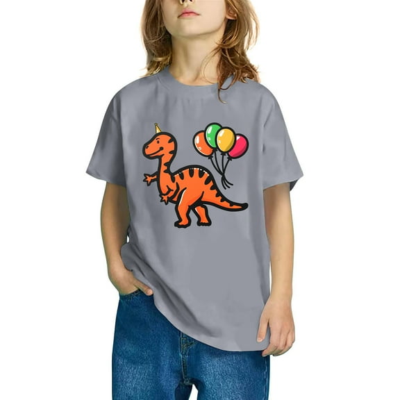 Odeerbi Kids Boys Girls T-shirt Dinosaur Print Short Sleeve Cotton Tee Tops Kids Fashion Cute Round Neck Cartoon Print Tees Gray