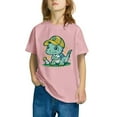 thumbnail image 1 of Odeerbi Kids Boys Girls T-shirt Dinosaur Print Short Sleeve Cotton Tee Tops Kids Fashion Cute Round Neck Cartoon Print Tees Pink, 1 of 5