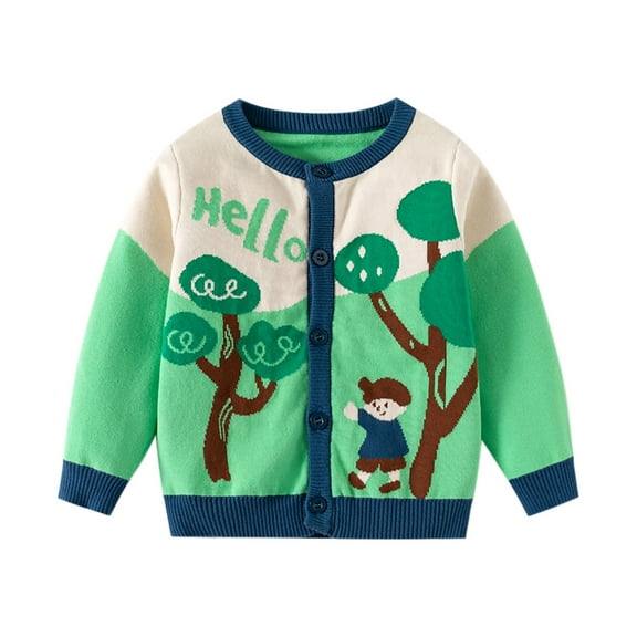 Odeerbi Kids Boys Girls Thermal Cardigan Sweater Fashion Casual Long Sleeve Winter Warm Knit Sweater Double Layer Thread Cardigan Sweater Green