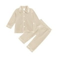 thumbnail image 1 of Odeerbi Kids Boys Girls Thermal Pajamas Set Kids 2024 Long Sleeve jammies Toddler Baby Christmas Winter Solid Color Home Wear Clothes Suit Khaki 7-8 Years, 1 of 3