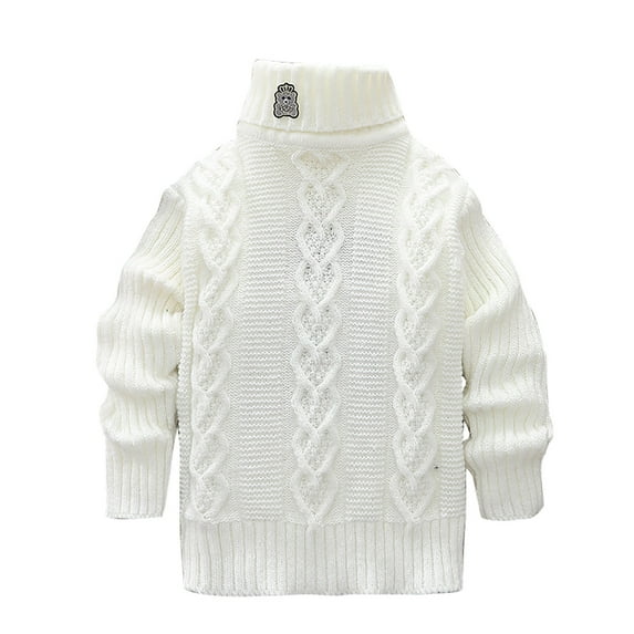 Odeerbi Kids Boys Girls Turtleneck Sweater Cable Knit Chunky Sweater Fashion Children Winter Warm Casual Long Sleeve Thickened Sweater White