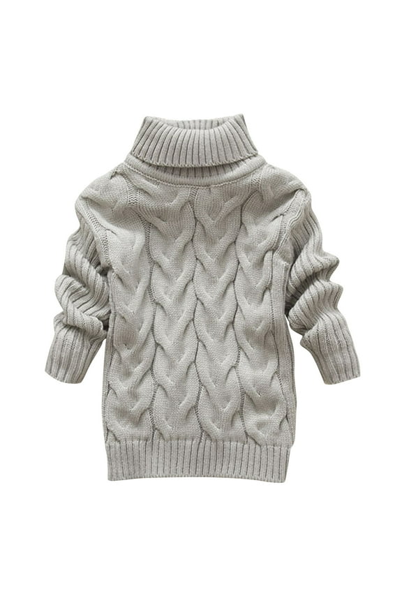 Kids Boys Girls Turtleneck Sweater Chunky Sweater Cable Knit Jumper Tops Fall Winter Warm Solid Color Long Sleeve High Neck Knit Sweater Tops Gray