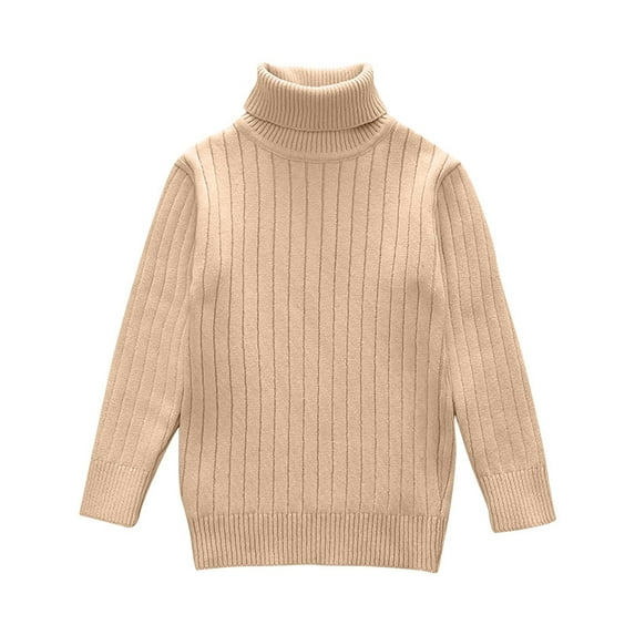 Odeerbi Kids Boys Girls Turtleneck Sweater Rib Knit Sweater Fashion Children Casual Winter Warm Long Sleeve Solid Color Thickened Sweater Khaki