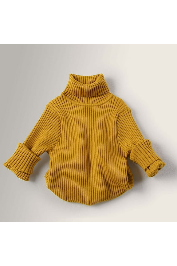 Kids Boys Girls Turtleneck Sweater Winter Thermal Rib Knit Sweater Infant Kids Baby Knitted Pullover Sweater Warm Long Sleeve Sweater Kids Clothes Yellow