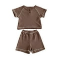 thumbnail image 1 of Odeerbi Kids Boys Girls Two Piece Outfits Cotton Summer Clothes Children's Casual Solid Color Short Sleeve Round Neck Top Shirt Shorts Two-piece Set Brown, 1 of 8