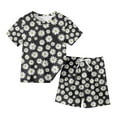 thumbnail image 1 of Odeerbi Kids Boys Girls Two Piece Outfits Summer Clothes Fashion Casual Cartoon Printed Round Neck Short Sleeve Tops Printed Shorts Set Black, 1 of 3