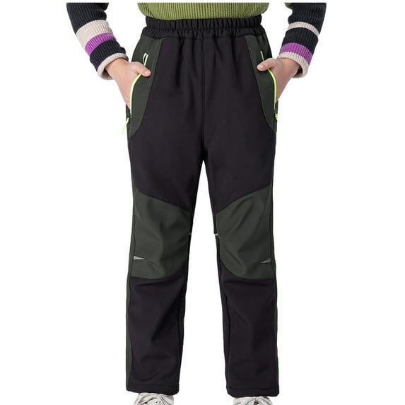 Odeerbi Kids Boys Girls Waterproof Ski Pants Winter Warm Fleece Hiking Pants 2025 Fashion Solid Color Outdoor Keep Warm Windproof Plush Hiking Ski Pants Olive Green 11-12 Years
