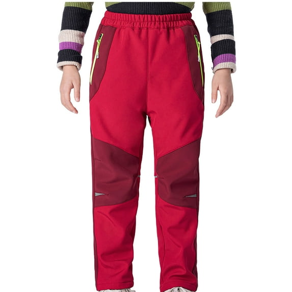 Odeerbi Kids Boys Girls Waterproof Ski Pants Winter Warm Fleece Hiking Pants Fashion Solid Color Outdoor Keep Warm Windproof Plush Hiking Ski Pants Red 9-10 Years