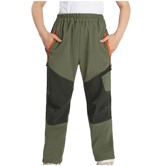 Odeerbi Kids Boys Girls Waterproof Ski Pants Winter Warm Fleece Hiking Pants 2025 Fashion Solid Color Outdoor Keep Warm Windproof Plush Hiking Ski Pants Olive Green 11-12 Years