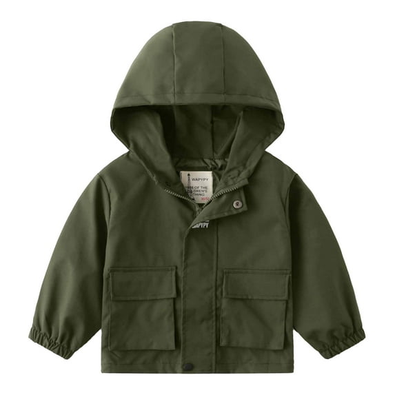 Odeerbi Kids Boys Girls Waterproof Softshell Jacket Fall Windbreaker Fashion Casual Jacket Long Sleeve Long Sleeve Hooded Jacket Solid Color Clothing Outwear Olive Green