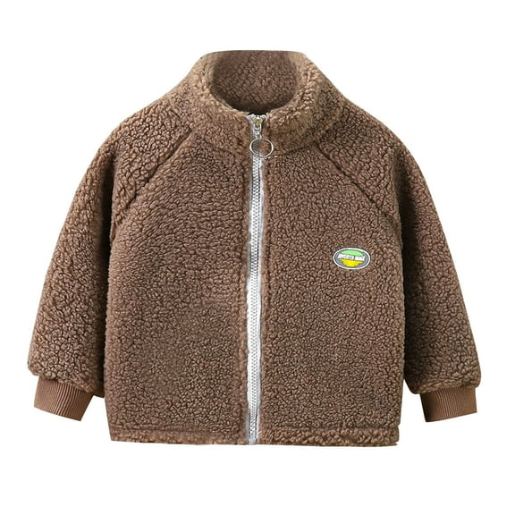 Odeerbi Kids Boys Girls Winter Coat Fleece Jacket Thermal Warm Outerwear Overcoat Children's Fleece Zipper Jacket Flannel Double Side Fleece Coat Brown