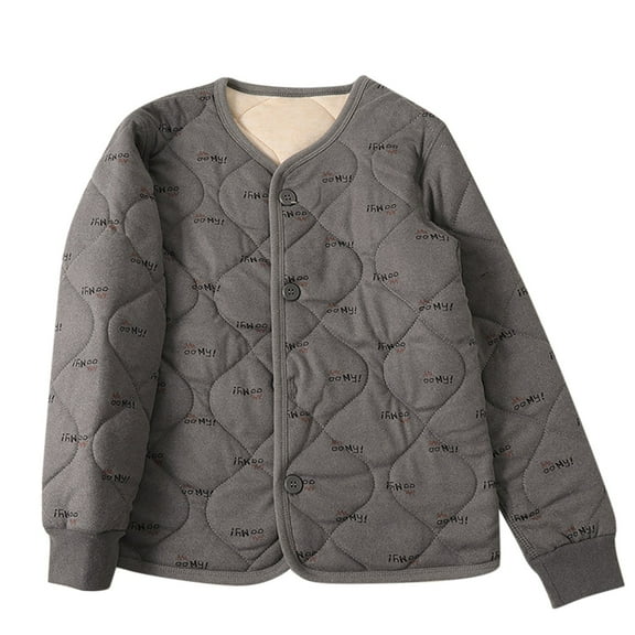 Odeerbi Kids Boys Girls Winter Coat Fleece Lined Quilted Puffer Jacket Thermal Padded Coats Children's Thick Warm Single Breasted Outerwear Kids Clothes Dark Gray