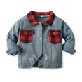 thumbnail image 1 of Odeerbi Kids Boys Girls Winter Coat Plaid Denim Jacket Warm Outerwear Overcoat Fall New Children's Plaid Cropped Jacket Cowboy Short Jacket Red, 1 of 7