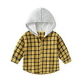 thumbnail image 1 of Odeerbi Kids Boys Girls Winter Coat Plaid Shacket Jacket Warm Outerwear Overcoat Fashion Casual Long Sleeve Hooded Checkered Jacket Yellow, 1 of 3
