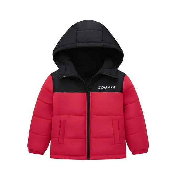 Odeerbi Kids Boys Girls Winter Coat Thermal Puffer Jacket Padded Coats Solid Color Long Sleeve Down Jacket Childern Casual Hooded Outerwear Kids Clothes Red