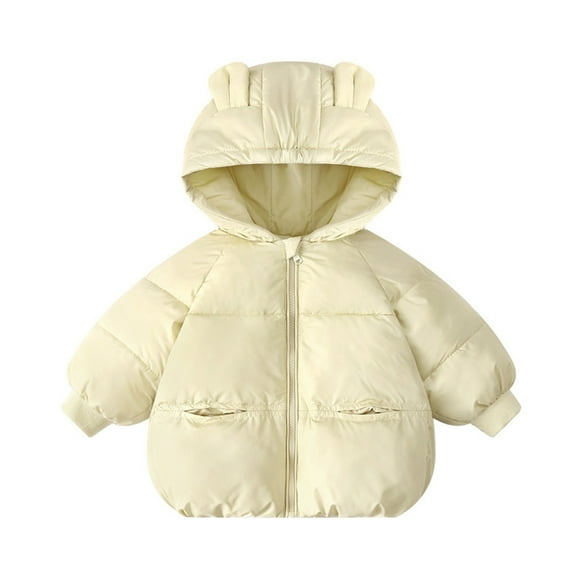 Odeerbi Kids Boys Girls Winter Down Jacket Thermal Puffer Coat Baby Children's Cotton Down Coat Thickened Outerwear Kids Clothes Beige