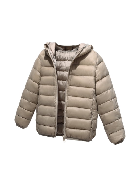 Kids Boys Girls Winter Down Jacket Thermal Puffer Coat Children Lightweight Down Coat Thick Warmth Outerwear Kids Clothes Khaki