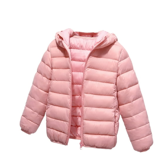 Odeerbi Kids Boys Girls Winter Down Jacket Thermal Puffer Coat Kids Cute Solid Color Casual Keep Warm Hooded Down Coat Windbreaker Outerwear Kids Clothes Pink