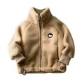 thumbnail image 1 of Odeerbi Kids Boys Girls Winter Fleece Coat 2025 Fashion Solid Color Cute Keep Warm Thickening Plush Zipper Coat Khaki 7-8 Years, 1 of 4