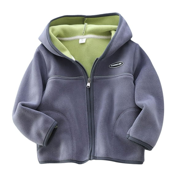 Odeerbi Kids Boys Girls Winter Fleece Lined Jacket Fashion Solid Color Cute Keep Warm Plush Thickening Zipper Hoodie Coat Dark Gray 6-7 Years