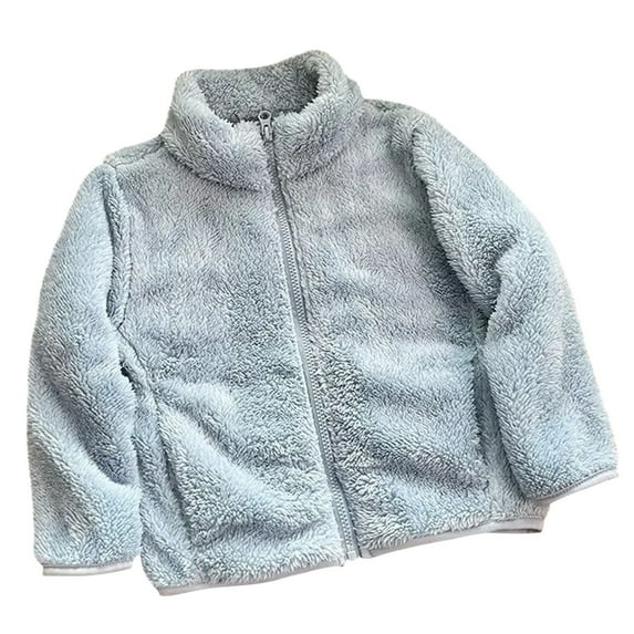 Odeerbi Kids Boys Girls Winter Fleece Lined Jacket Fashion Children Comfortable Casual Zipper Stand Collar Solid Color Cardigan Long Sleeve Outwear Light Blue 7-8 Years
