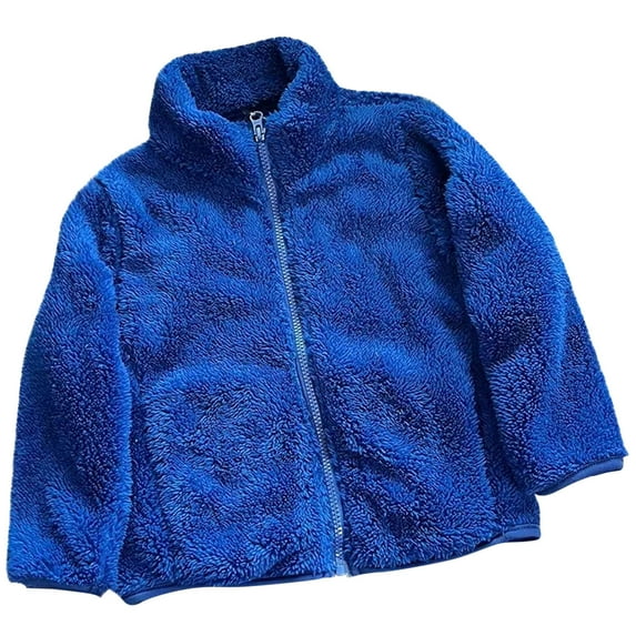 Odeerbi Kids Boys Girls Winter Fleece Lined Jacket Fashion Children Comfortable 2025 Casual Zipper Stand Collar Solid Color Cardigan Long Sleeve Outwear Blue 7-8 Years
