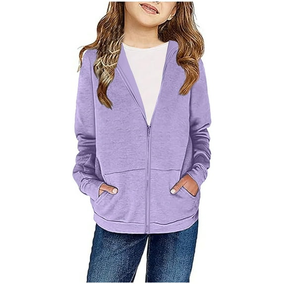 Odeerbi Kids Boys Girls Winter Fleece Lined Jacket Kids Toddler Hoodie Outwear Long Sleeve Pullover Sweatshirt 2025 Casual Top Teen Girl Clothes Coat with Pocket Purple 10-11 Years
