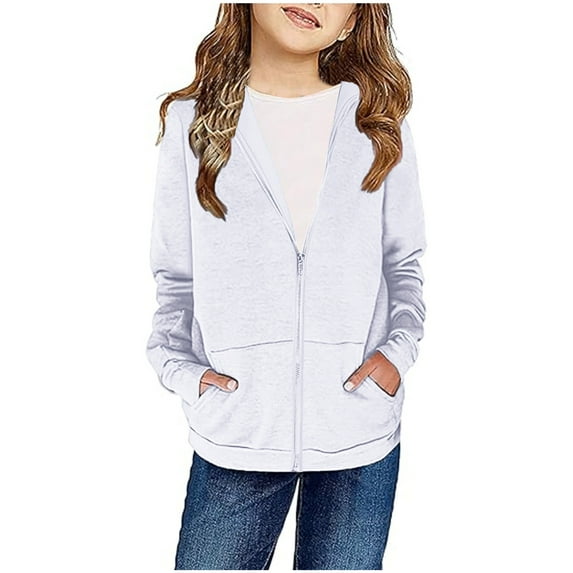 Odeerbi Kids Boys Girls Winter Fleece Lined Jacket Kids Toddler Hoodie Outwear Long Sleeve Pullover Sweatshirt 2024 Casual Top Teen Girl Clothes Coat with Pocket White 11-12 Years