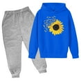 thumbnail image 1 of Odeerbi Kids Boys Girls Winter Outfits Cartoon Print Sweatsuits Children Fashion Casual Long Sleeve Sunflower Print Hoodies Sweatpants Tracksuit Set Blue, 1 of 3