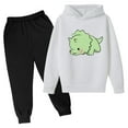 thumbnail image 1 of Odeerbi Kids Boys Girls Winter Outfits Dinosaur Sweatsuits Children Fashion Casual Tracksuit Long Sleeve Dinosaur Print Hoodies Sweatpants Set White, 1 of 3