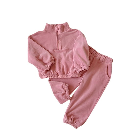 Odeerbi Kids Boys Girls Winter Outfits Solid Color Sweatsuits 2-8 Years Children's Casual Solid Color Tracksuit Long Sleeve Zipper Sweatshirt Sweatpants Two-Piece Set Pink