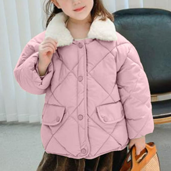 Odeerbi Kids Boys Girls Winter Padded Coat Children's Winter Cotton Clothing Wool Collar Thickened Warm Jacket Pink 6-7 Years