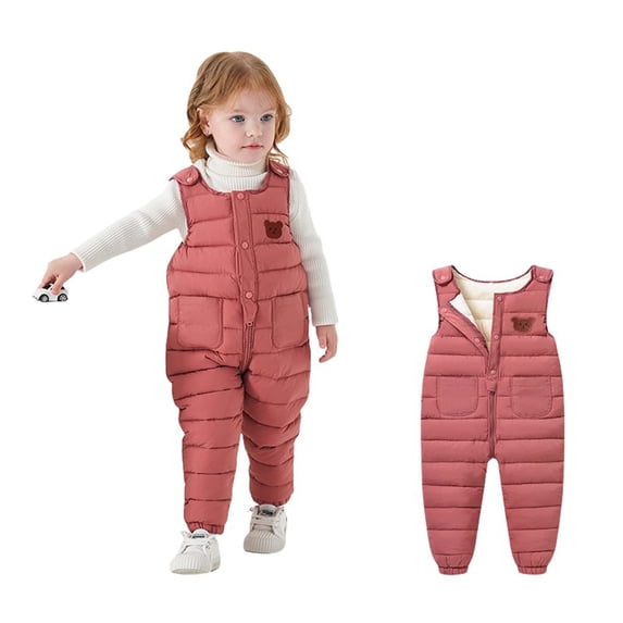 Odeerbi Kids Boys Girls Winter Thermal Fleece Sleeveless Jumpsuit Cotton Strap Romper Baby Romper Plus Fleece Overalls Long Pants Kids Clothes Watermelon Red