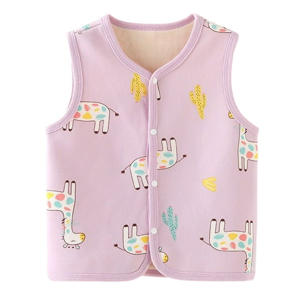 Odeerbi Kids Boys Girls Winter Thermal Fleece Vest Cartoon Print Lightweight Gilet Vest Thickened Warm Children's Basic Layering T-shirt Double Layer Baby Clothes Purple