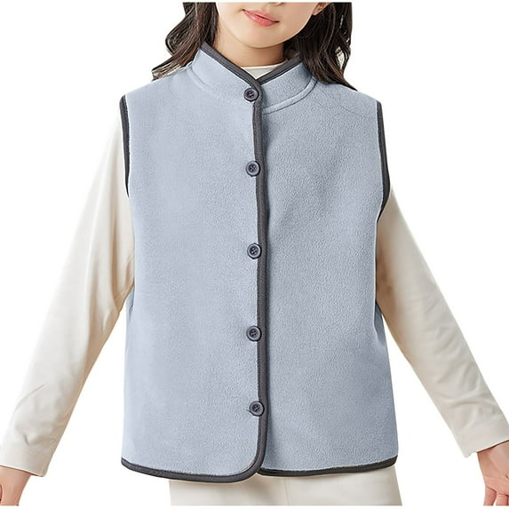 Odeerbi Kids Boys Girls Winter Thermal Fleece Vest Lightweight Stand Collar Gilet Vest Single Breasted Plush Sleeveless Jacket Double Side Velvet Warmth Shoulder Waistcoat Blue
