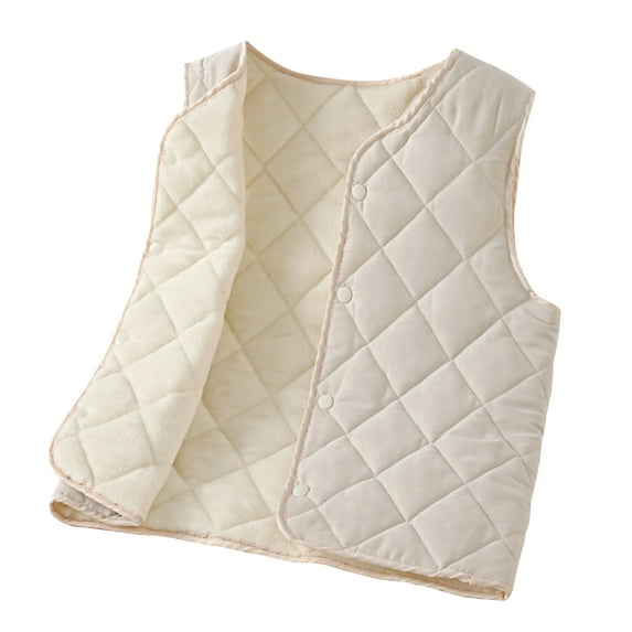 Odeerbi Kids Boys Girls Winter Thermal Quilted Puffer Vest Lightweight Down Gilet Vest Warm Padded Jacket Cotton Basic Layering Waistcoat Fall Thickened Shoulders Inner Wear Beige