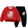 thumbnail image 1 of Odeerbi Kids Boys Girls Winter Warm Fleece Sweatsuits Two Piece Outfits Set Cartoon Printed Sweatshirt Jogger Pants Tracksuit Set Children Plush Loose Pullover Sweater Casual Hoodie Red, 1 of 4
