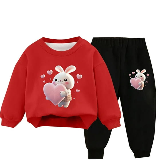 Odeerbi Kids Boys Girls Winter Warm Fleece Sweatsuits Two Piece Outfits Set Cartoon Printed Sweatshirt Jogger Pants Tracksuit Set Children Plush Loose Pullover Sweater Casual Hoodie Red