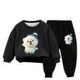 thumbnail image 1 of Odeerbi Kids Boys Girls Winter Warm Fleece Sweatsuits Two Piece Outfits Set Cartoon Printed Sweatshirt Jogger Pants Tracksuit Set Children Plush Loose Pullover Sweater Casual Hoodie Black, 1 of 4