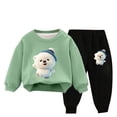 thumbnail image 1 of Odeerbi Kids Boys Girls Winter Warm Fleece Sweatsuits Two Piece Outfits Set Cartoon Printed Sweatshirt Jogger Pants Tracksuit Set Children Plush Loose Pullover Sweater Casual Hoodie Green, 1 of 4